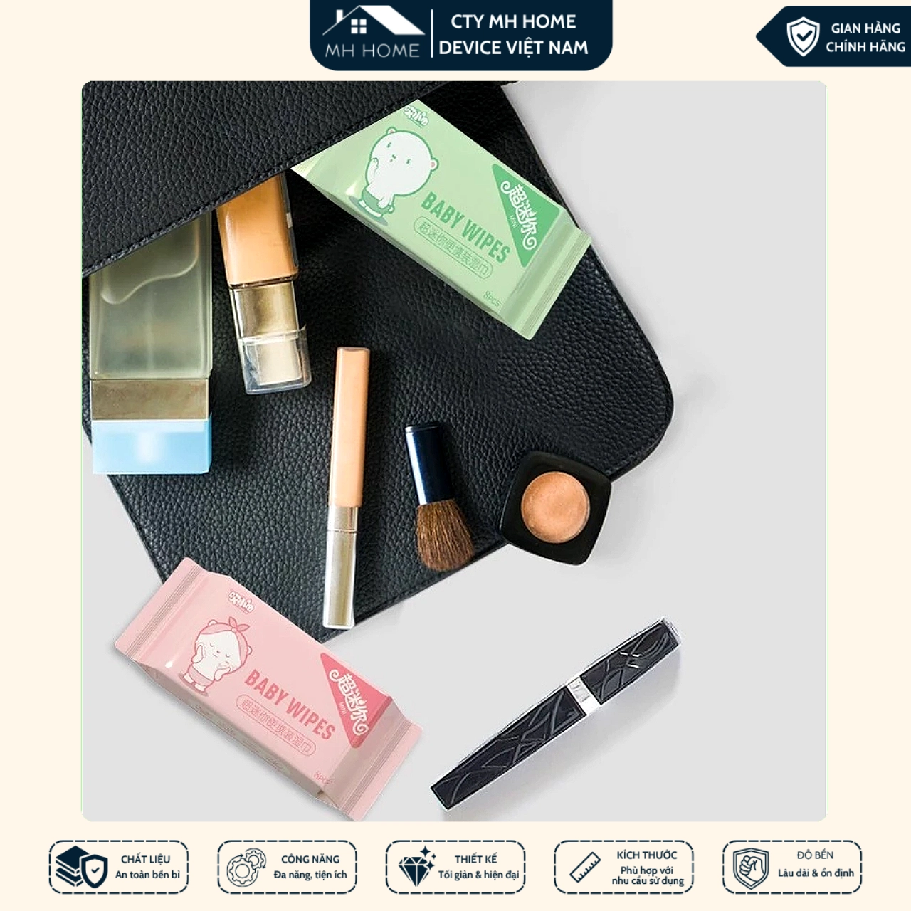 Bịch 64 Khăn Ướt Mini (Set 8 Gói) Bỏ Túi Tiện Lợi Dịu Nhẹ Làm Sạch Hằng Ngày | MH Home